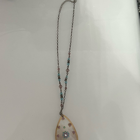 Gold,blue and pink Pendant Necklace - Picture 2 of 6